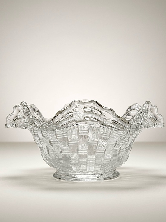 Fenton Other - Fenton Clear Glass Basketweave Open Edge Ruffled Candy Dish Bowl Vintage